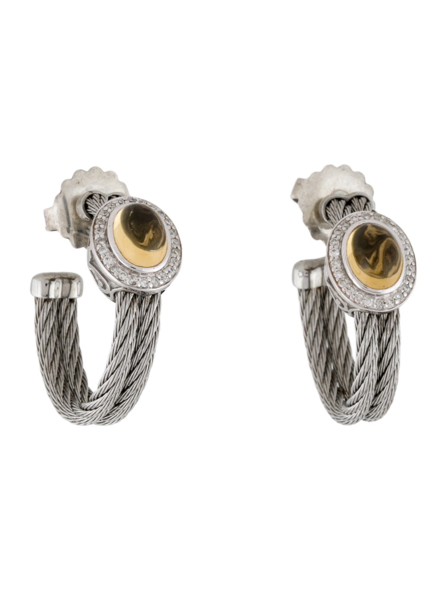 Charriol Citrine & Diamond Cable Hoop Earrings
