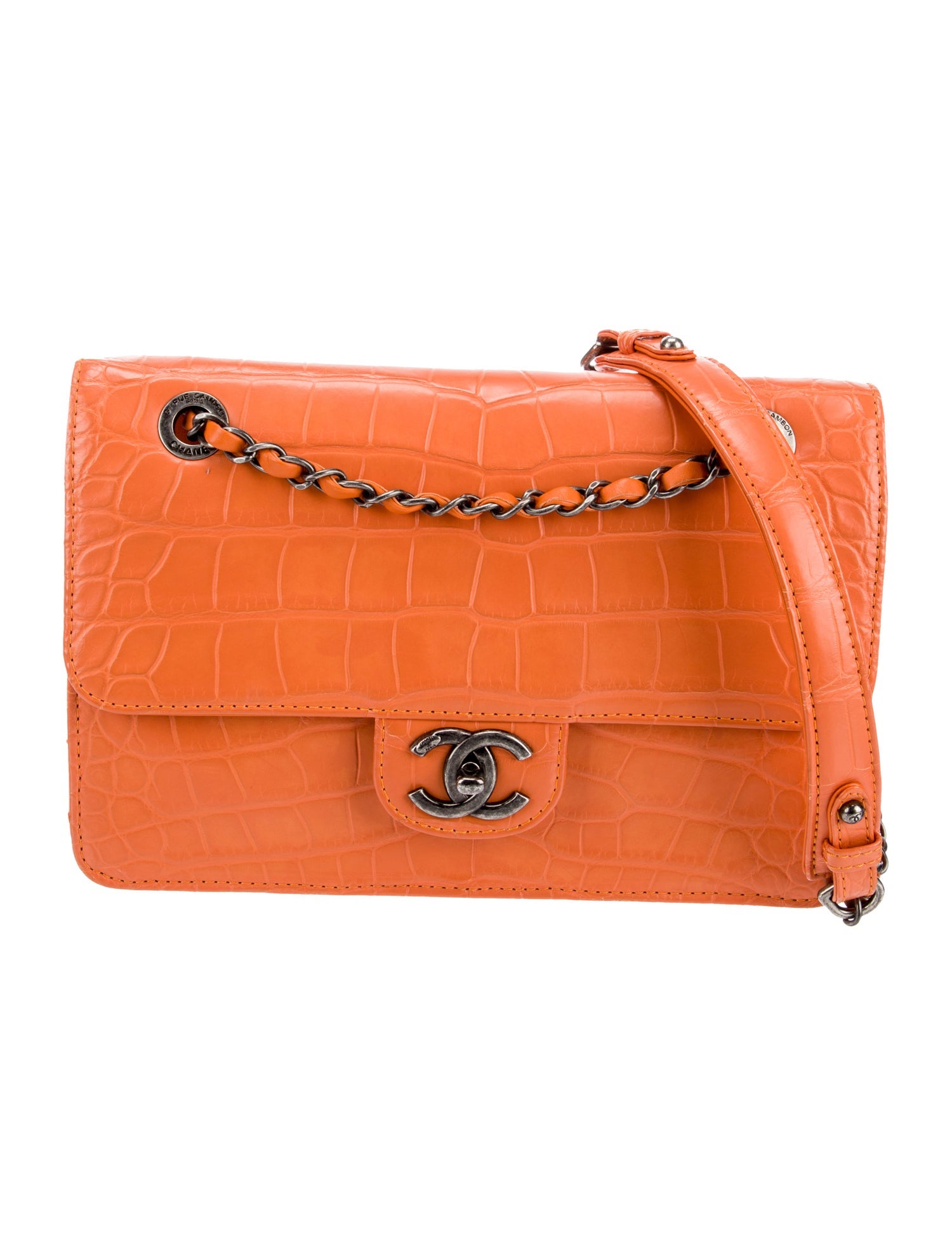 Chanel Matte Alligator Flap Bag Orange Shoulder Bags, Handbags