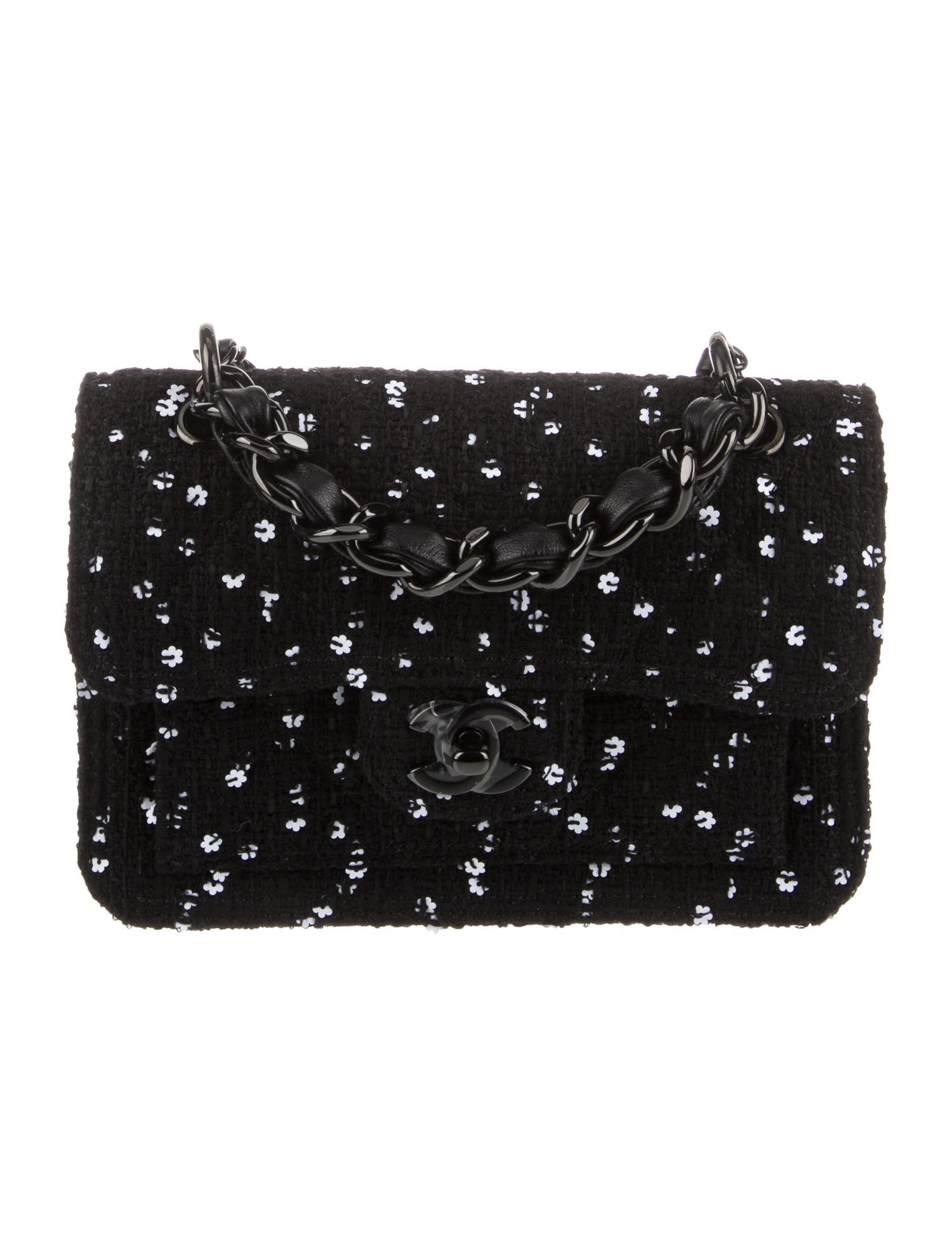 Chanel 2023 Floral Sequin Tweed Bag w/ Tags - Black