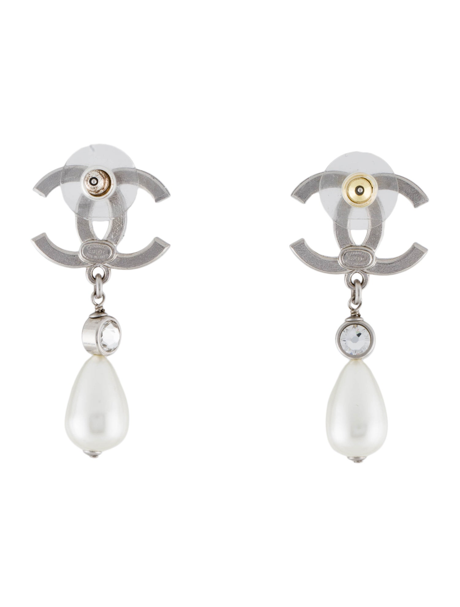 Chanel 2022 Faux Pearl & Strass Drop Earrings PalladiumPlated Drop