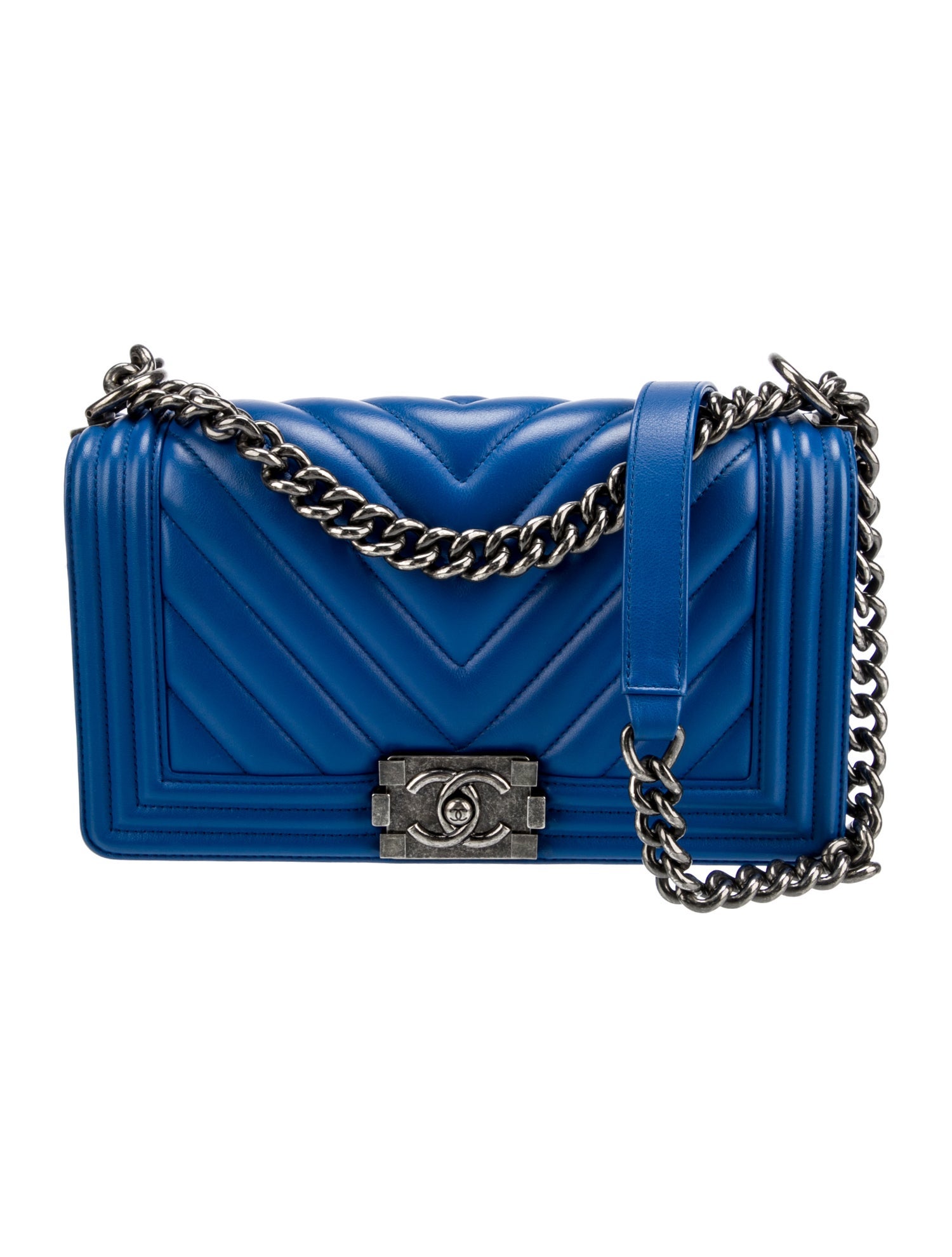 Chanel Medium Chevron Boy Bag Blue Shoulder Bags, Handbags