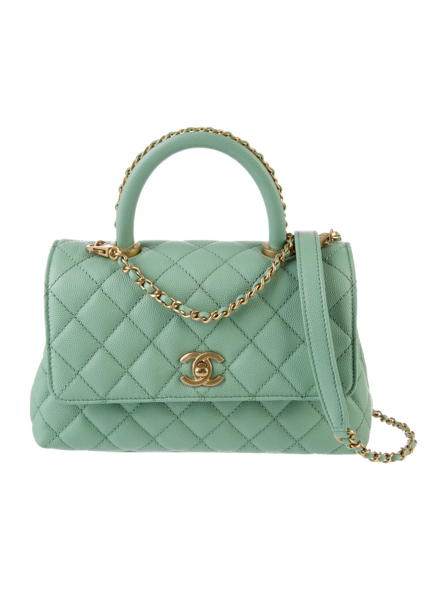 Chanel 2023 Mini Coco Handle Bag Green Crossbody Bags, Handbags
