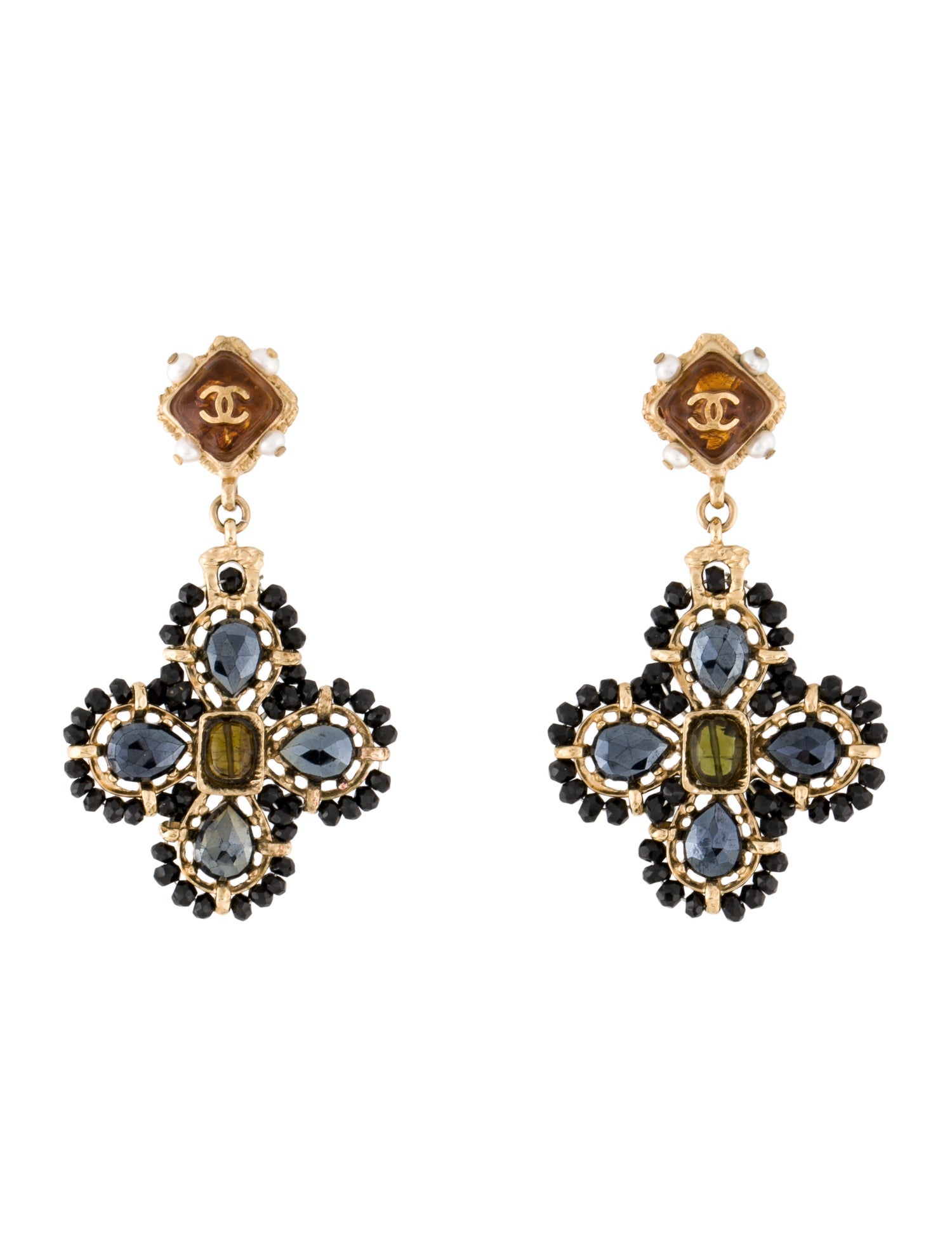 Chanel Pearl & Multistone CC Drop Earrings