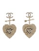 Chanel 2019 Strass CC Carved Heart & Arrow Clip-On Drop Earrings