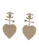 Chanel 2019 Strass CC Carved Heart & Arrow Clip-On Drop Earrings