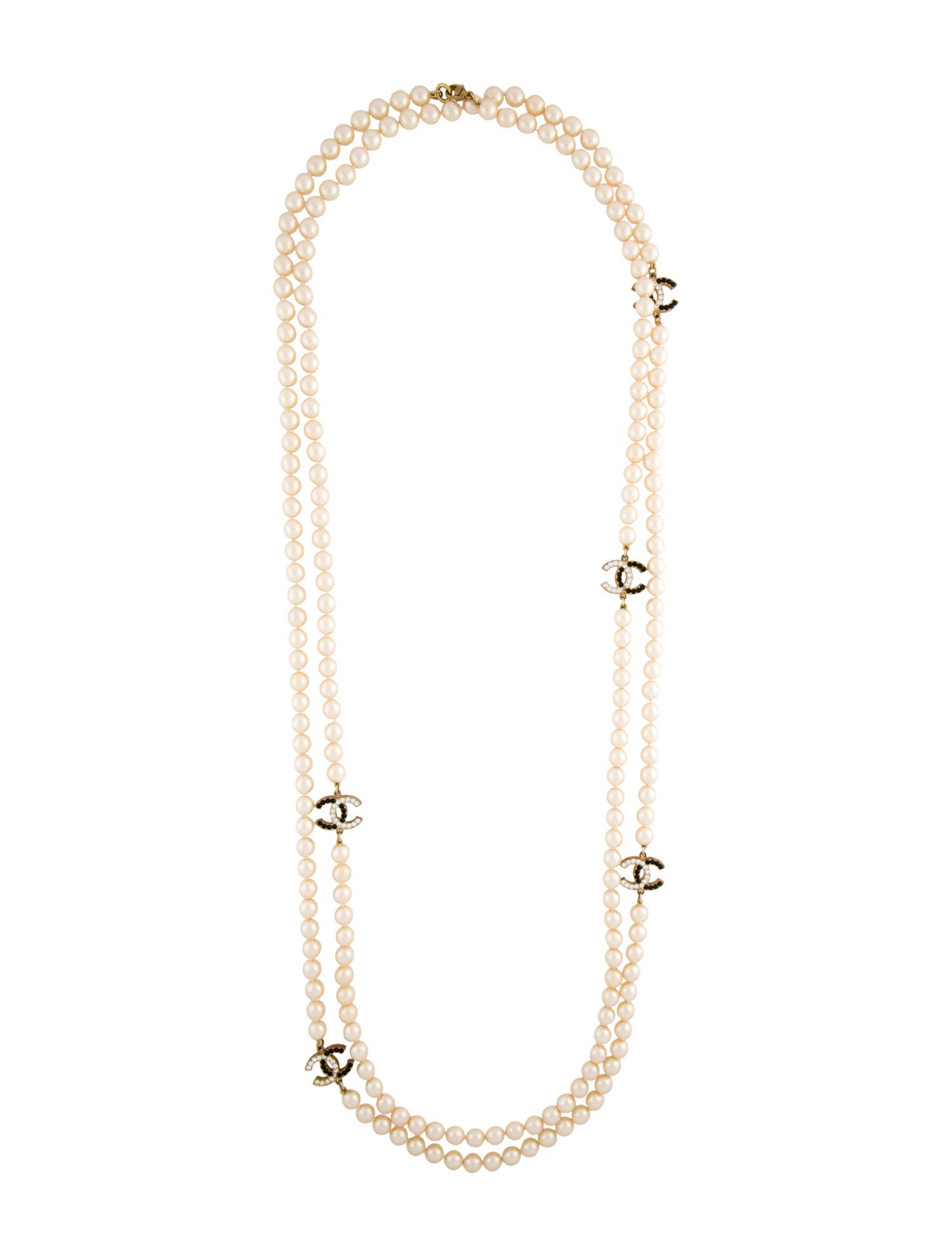 Chanel Faux Pearl & Strass CC Station Beaded Necklace