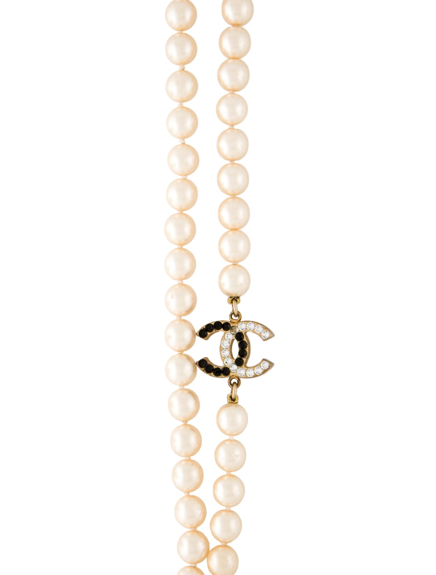 Chanel Faux Pearl & Strass CC Station Beaded Necklace