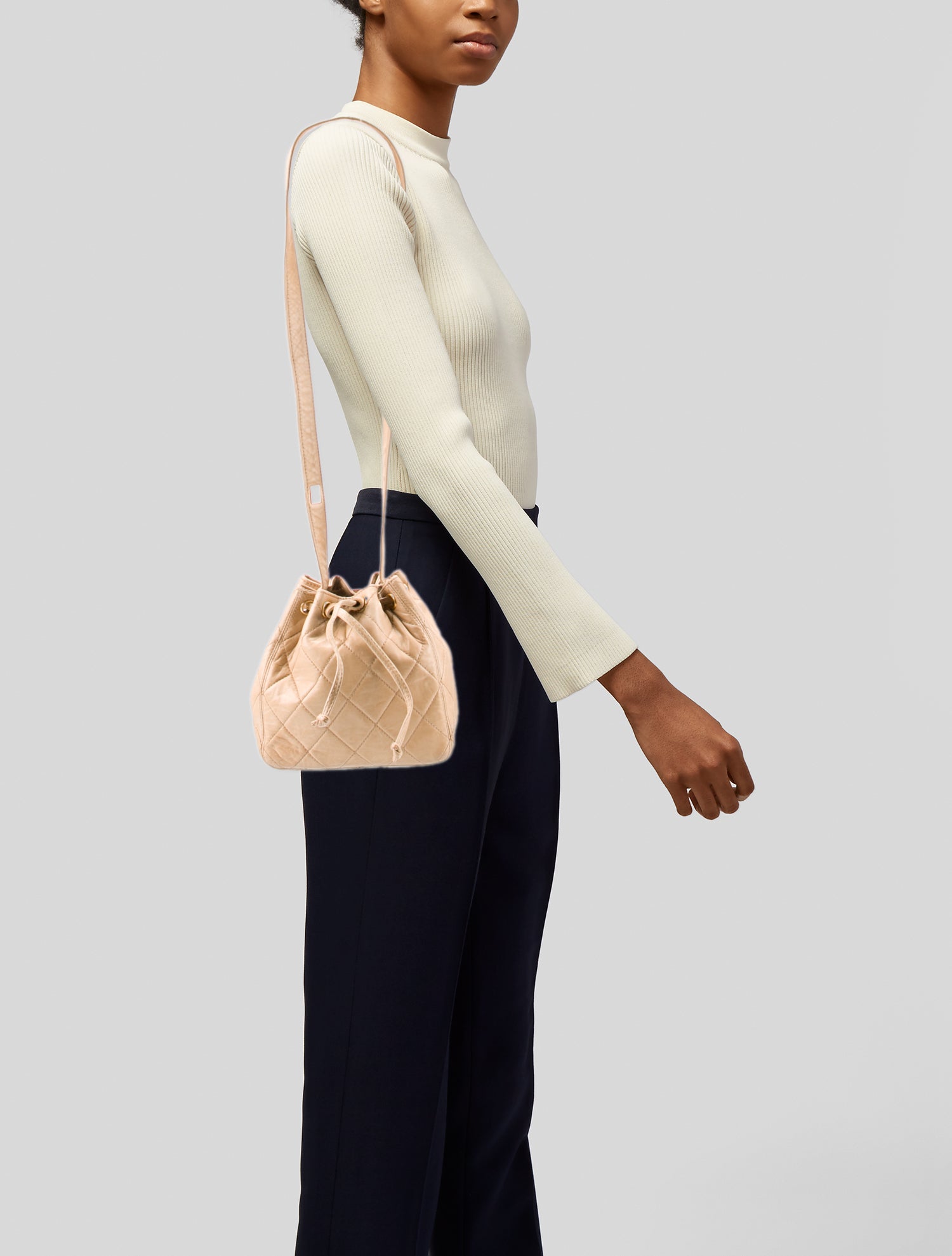 Chanel Quilted Drawstring Bucket Bag Neutrals Crossbody Bags