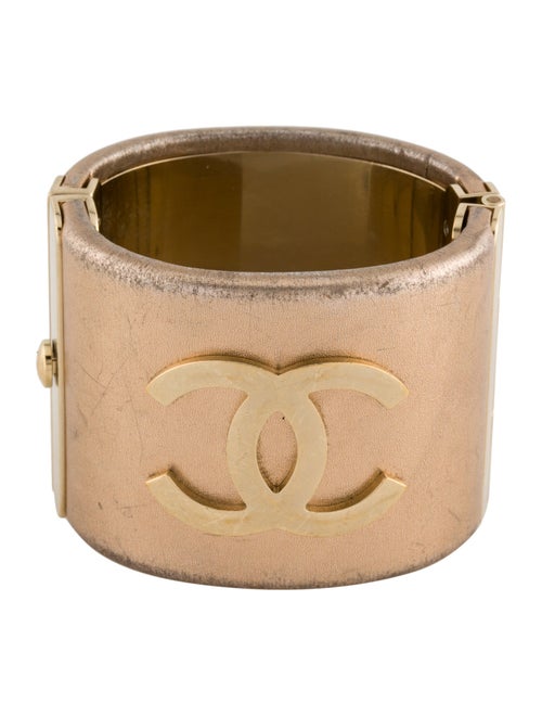 Chanel Leather CC Hinged Bangle Bracelet