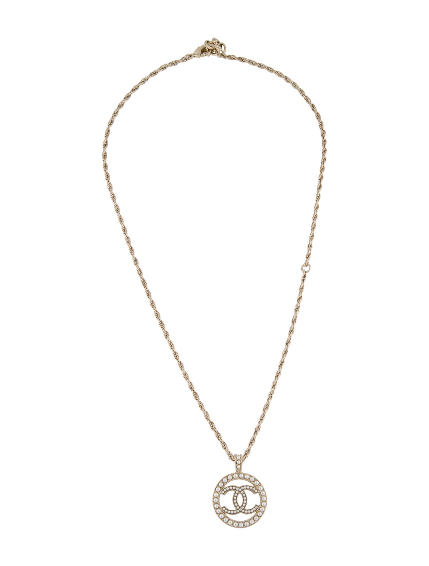 Chanel 2023 Faux Pearl CC Medallion Pendant Necklace GoldPlated