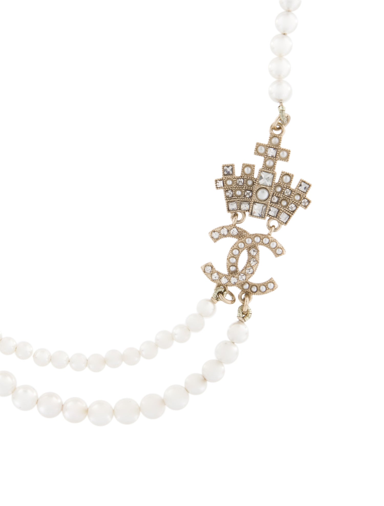 Chanel 2021 Faux Pearl & Strass CC Double Strand Necklace