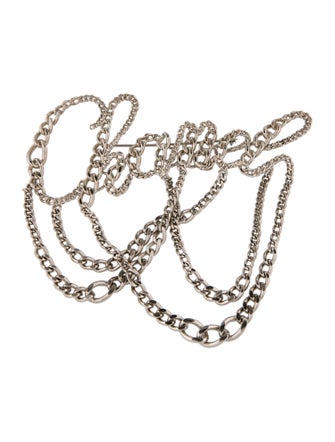 Chanel Chain Link Script Brooch