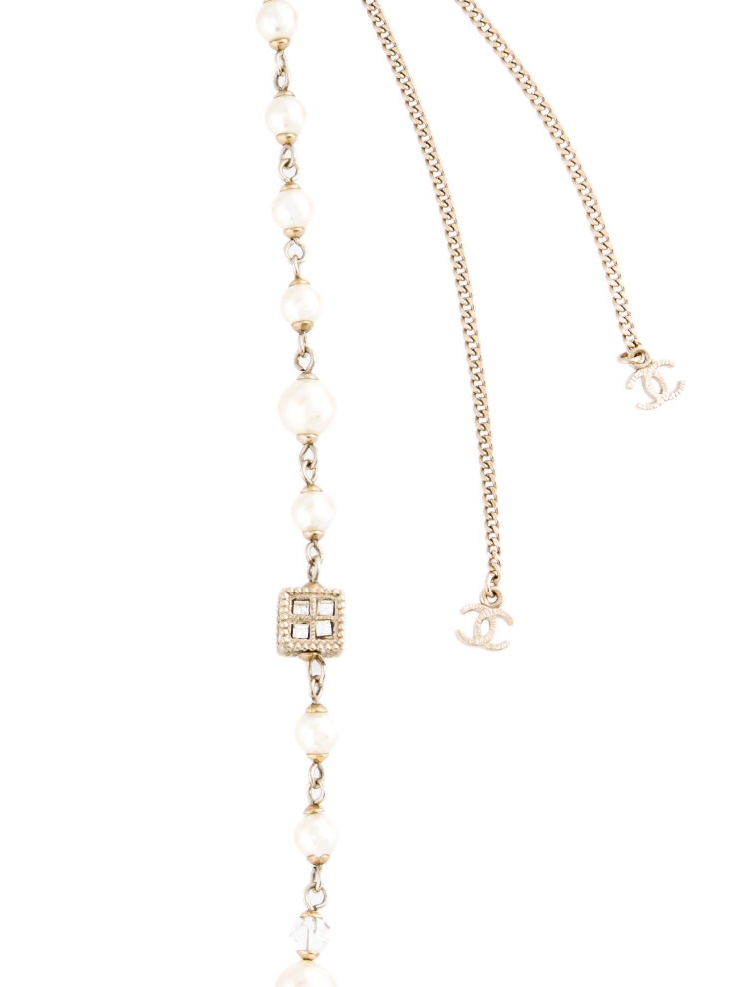 Chanel Faux Pearl & Bead CC Station Necklace RutheniumPlated Station