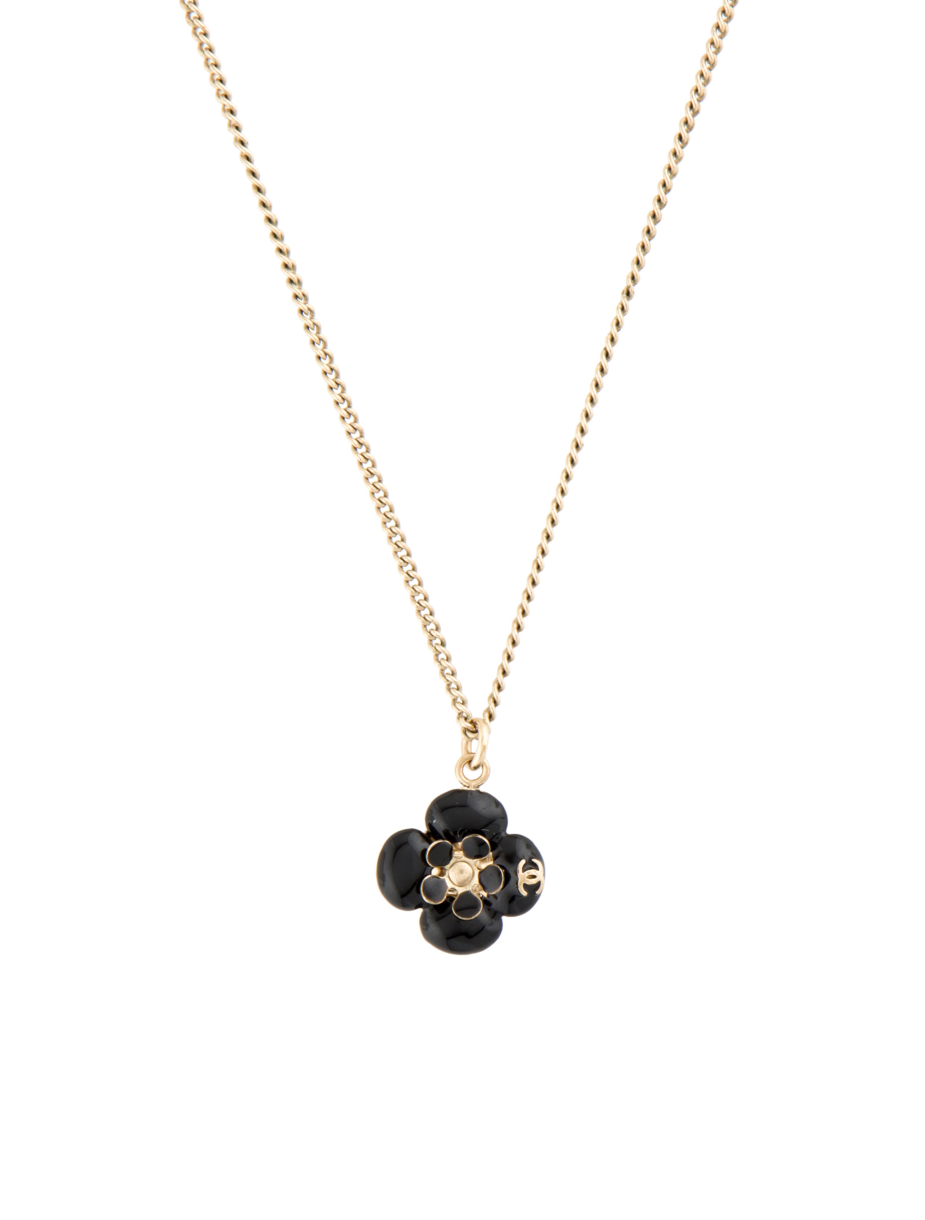 Chanel Enamel CC Camellia Flower Pendant Necklace