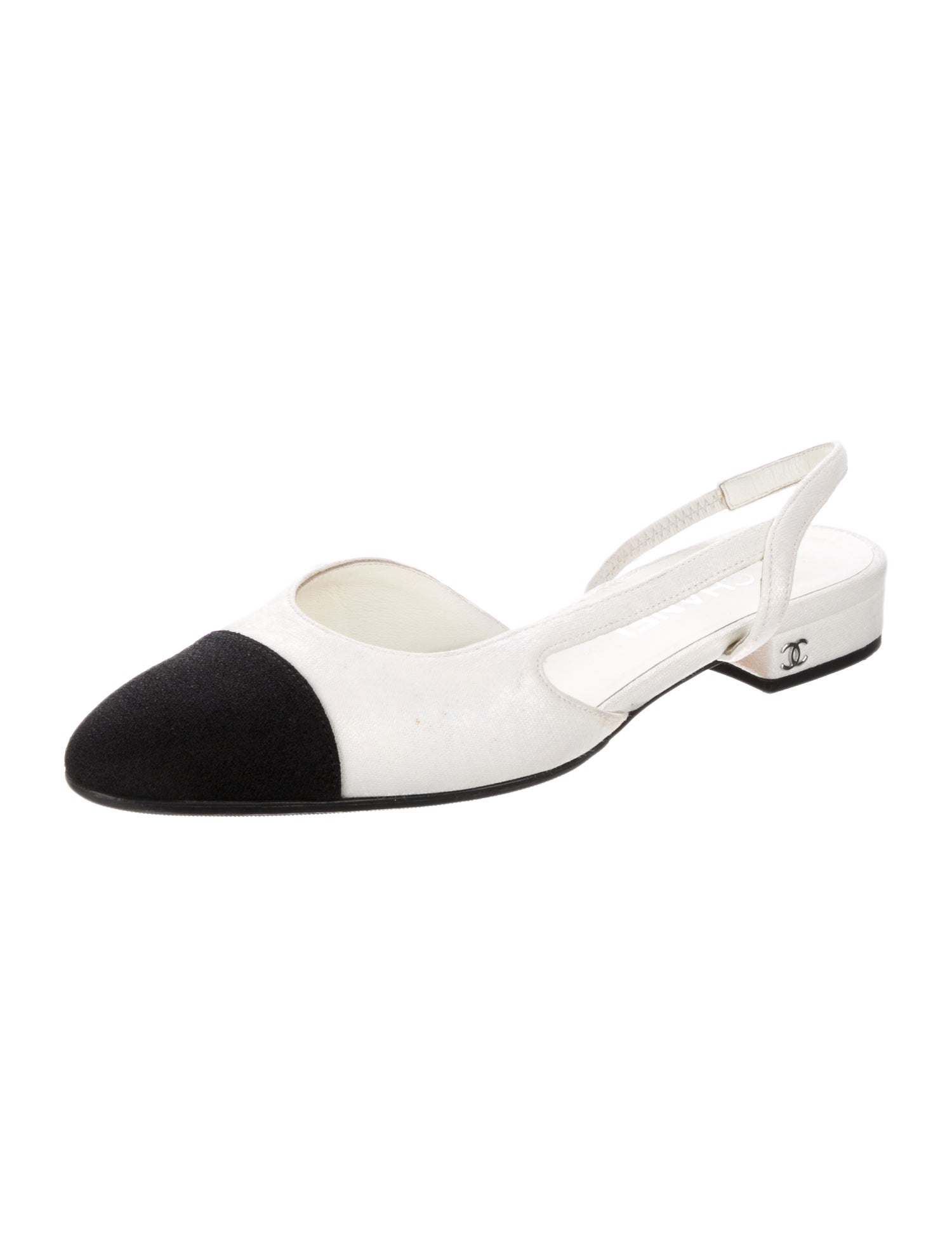 Tweed Slingback Flats white×black 37 Chanel Interlocking CC Logo Slingback Flats - Black Flats, Shoes