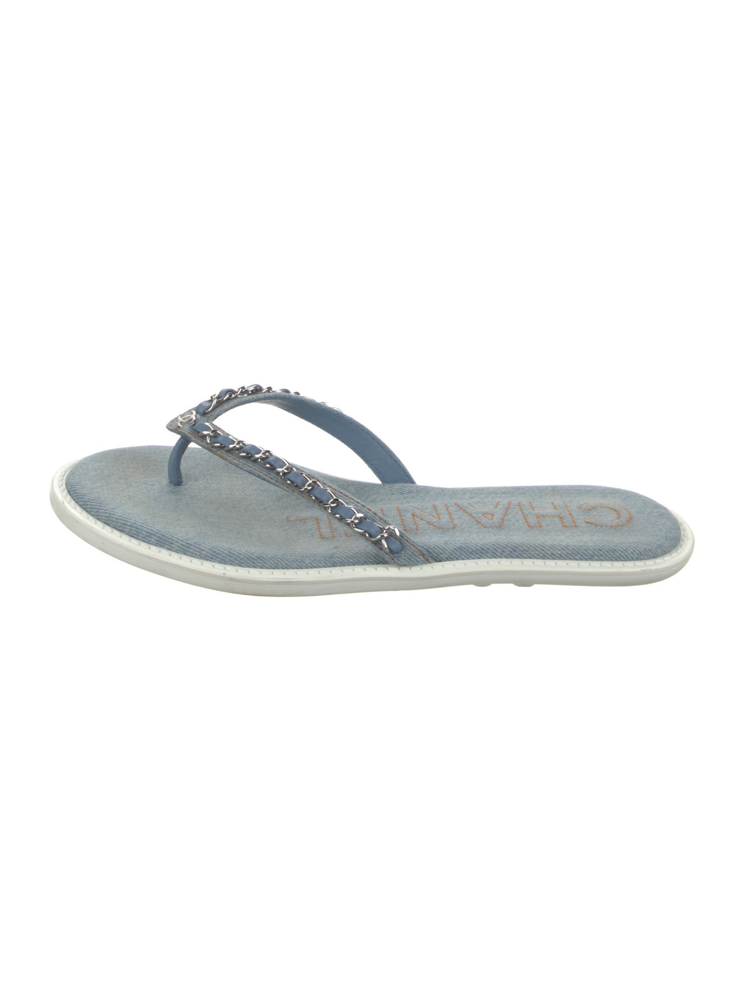 Chanel Interlocking CC Logo Chain-Link Accents Flip Flops - Blue