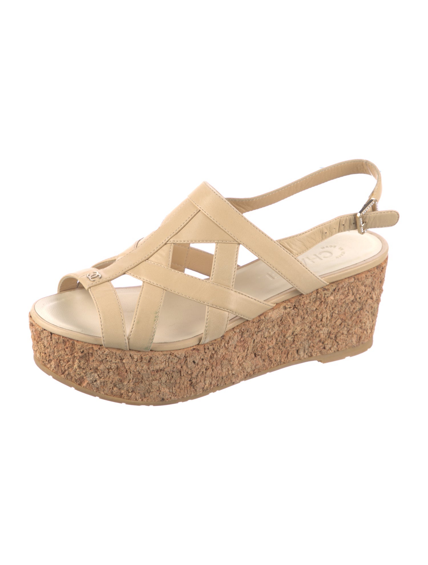 Chanel Interlocking CC Logo Leather Slingback Sandals