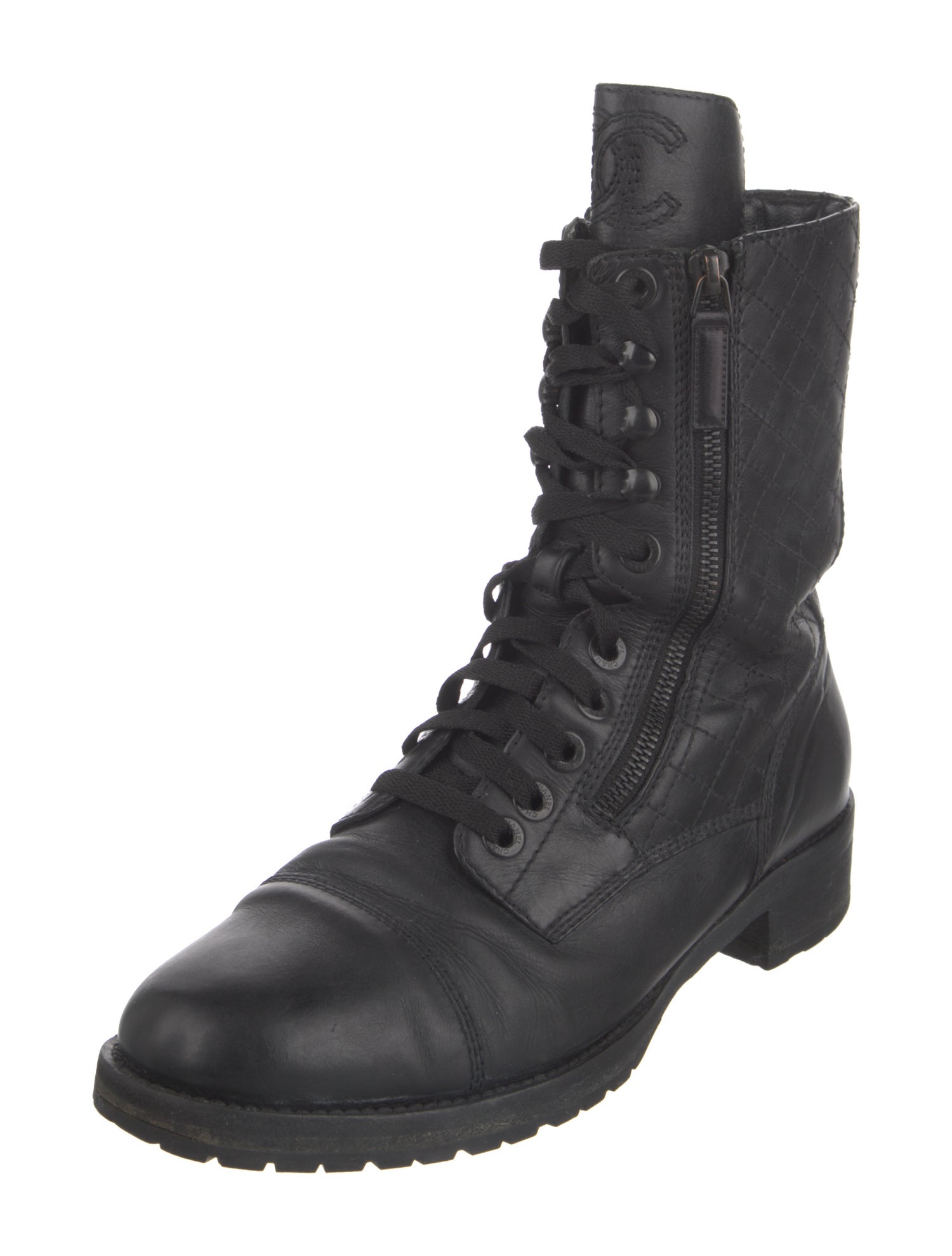 Chanel 2015 Interlocking CC Logo Combat Boots