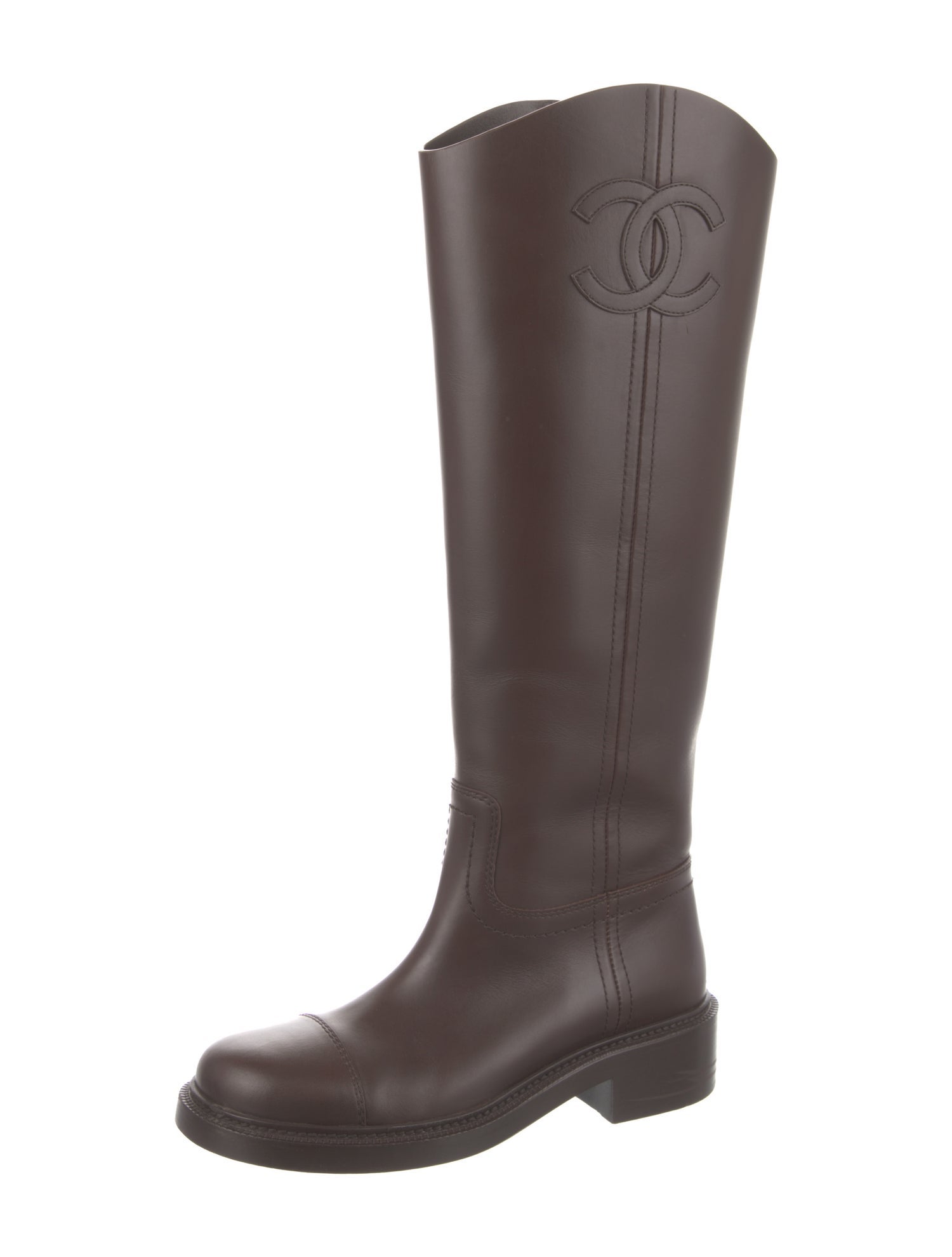 Chanel 2024 Interlocking CC Logo Riding Boots - Brown Boots, Shoes