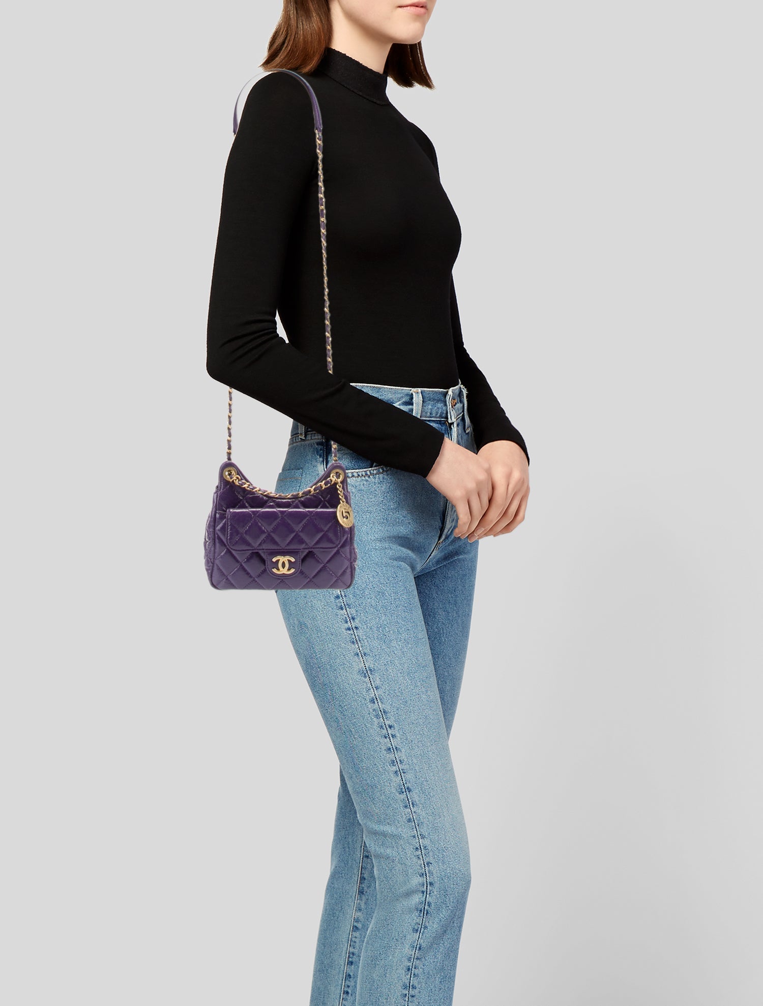 Chanel 2023 Small Wavy CC Hobo - Purple Crossbody Bags, Handbags