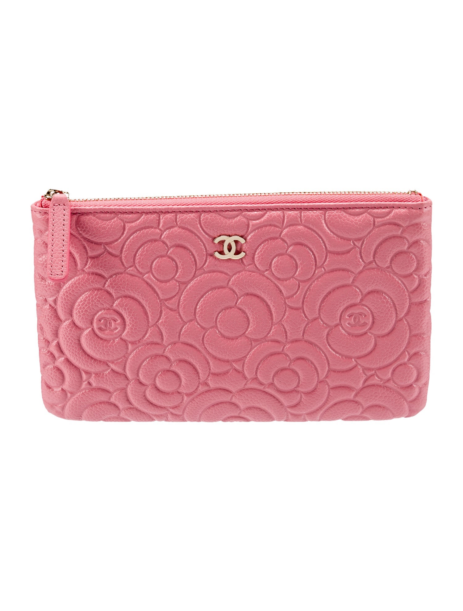 Chanel Small Embossed Camellia O-Case - Pink Clutches, Handbags