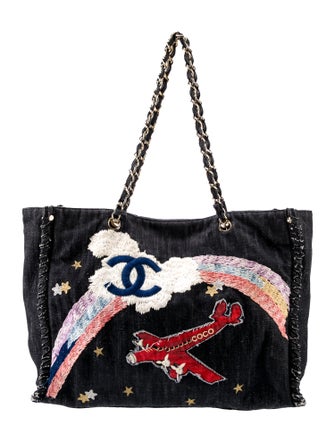 Chanel Denim Embroidered Night Flight Tote