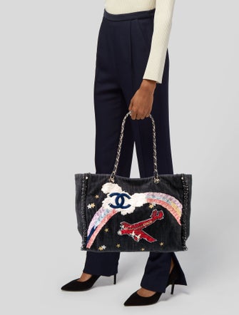 Chanel Denim Embroidered Night Flight Tote