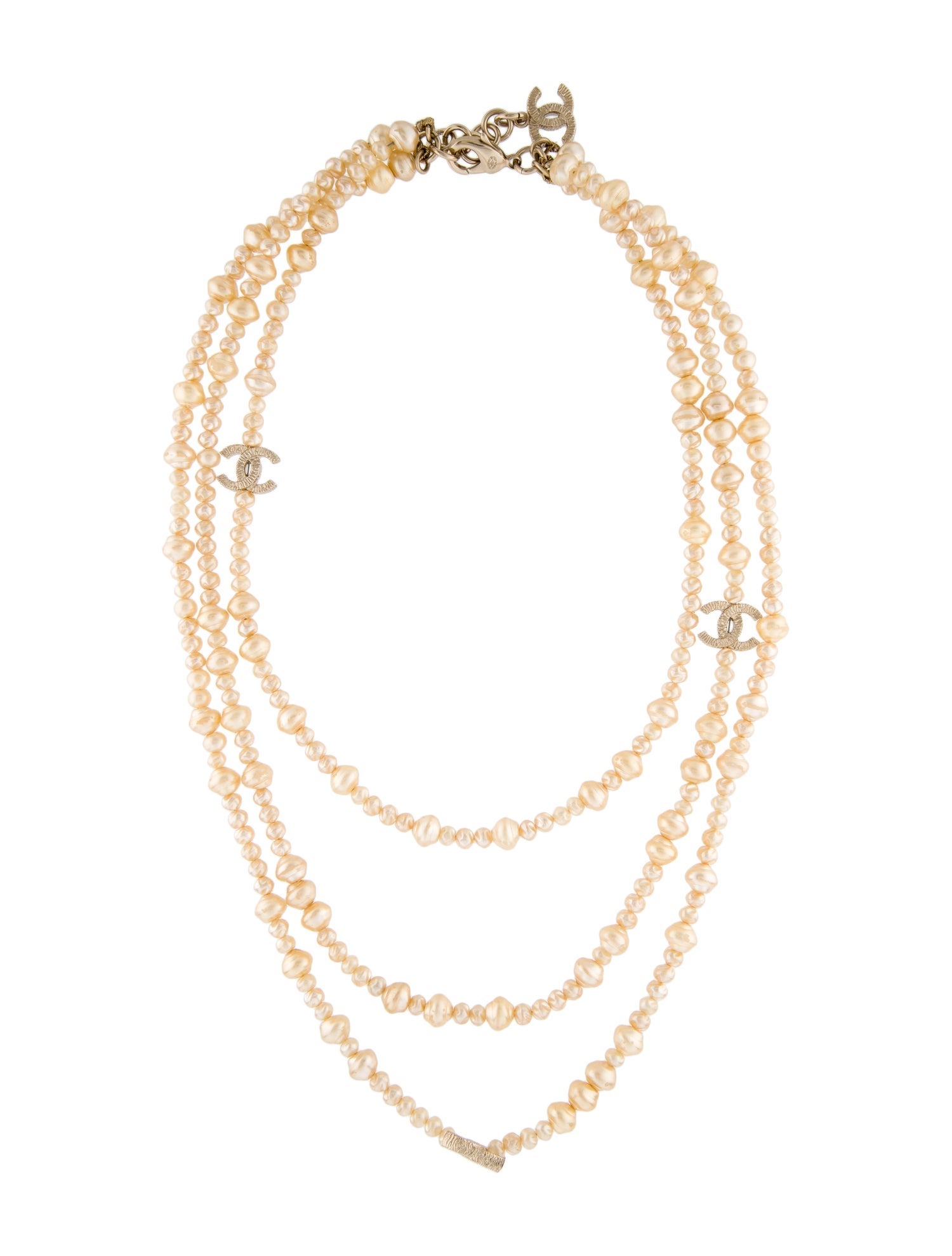 Chanel Faux Pearl CC Logo Multistrand Necklace