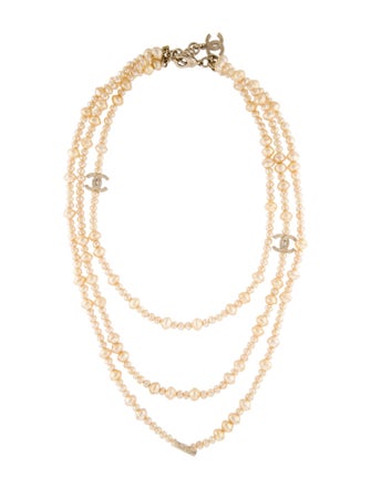 Chanel Faux Pearl CC Logo Multistrand Necklace
