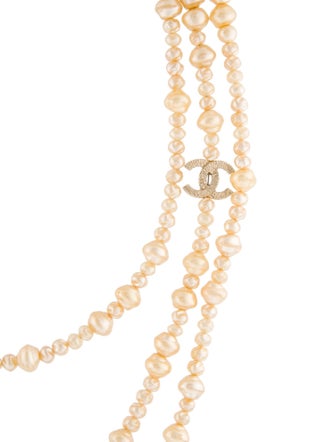 Chanel Faux Pearl CC Logo Multistrand Necklace