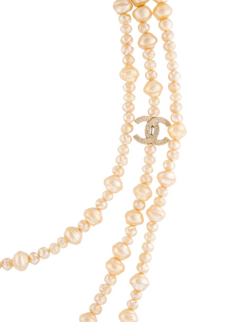 Chanel Faux Pearl CC Logo Multistrand Necklace