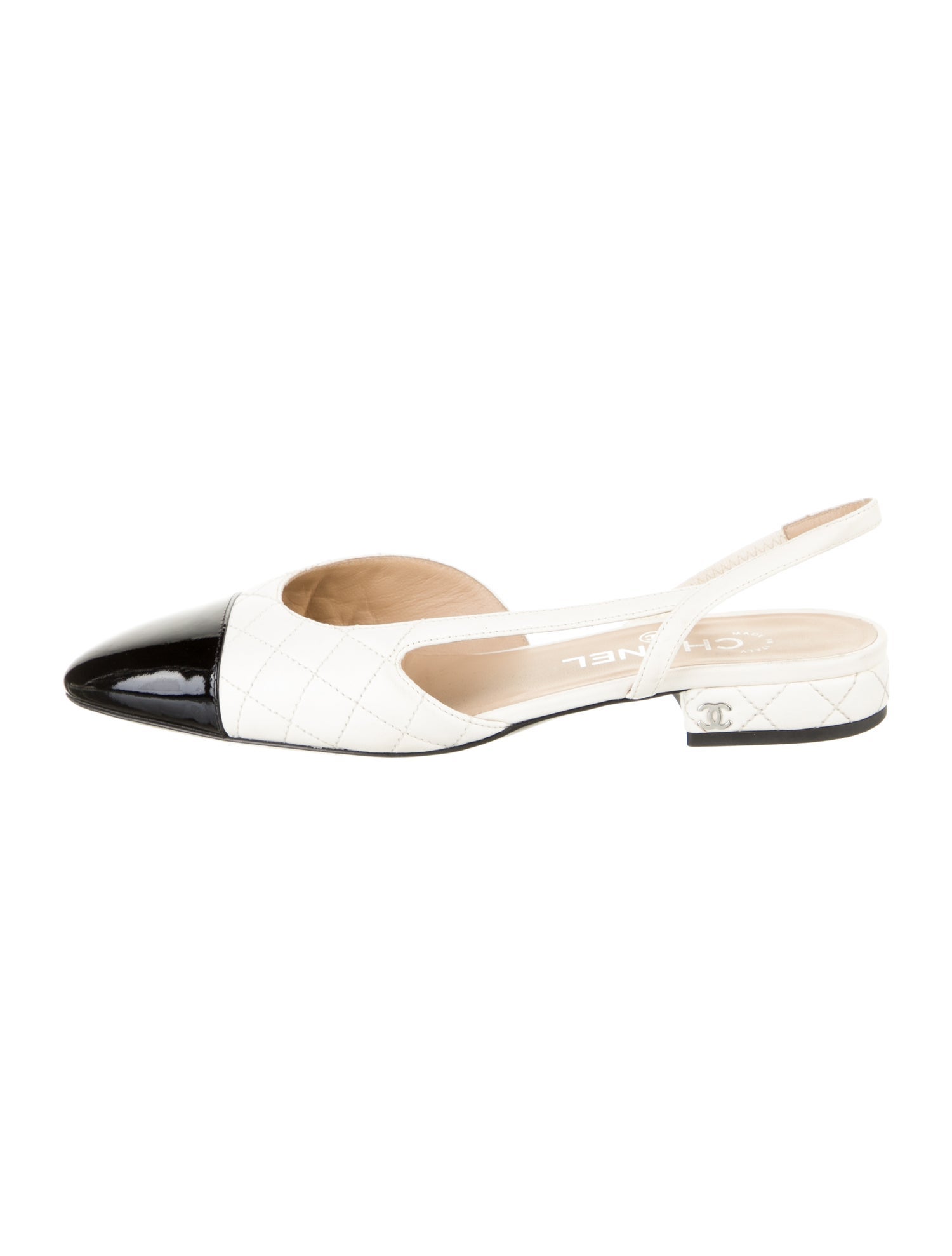 Chanel 2022 Interlocking CC Logo Slingback Flats - White