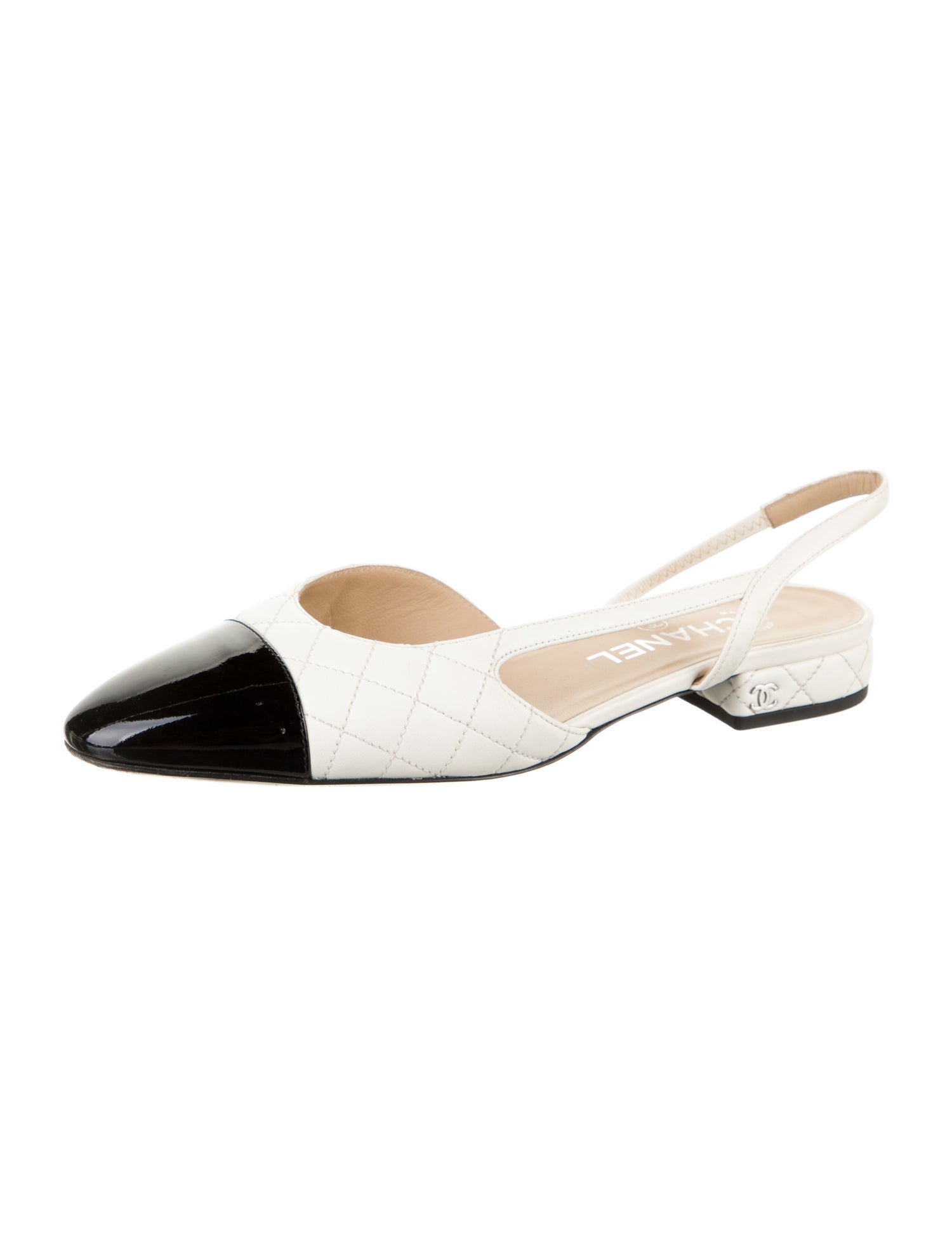Chanel 2022 Interlocking CC Logo Slingback Flats - White Flats