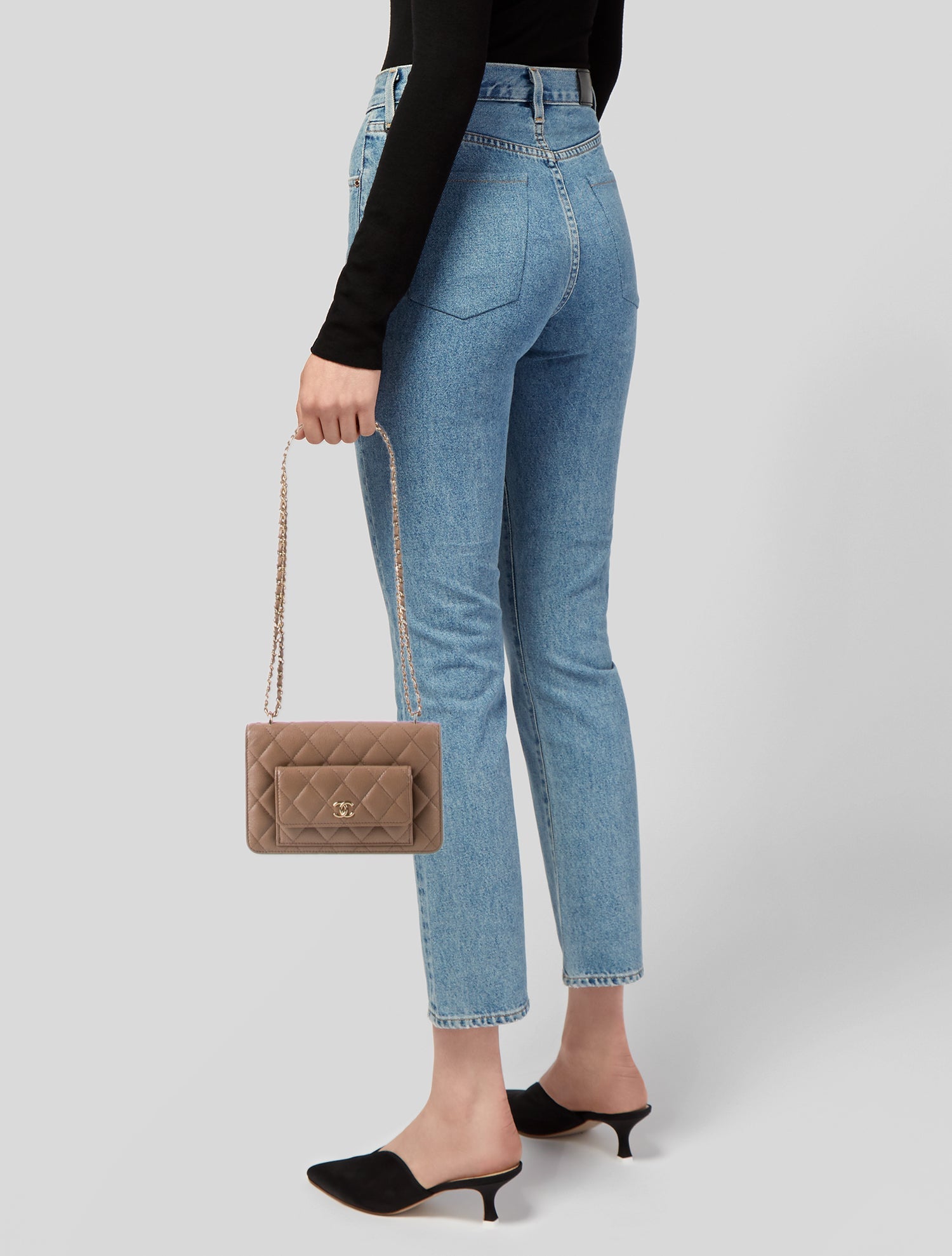 Chanel 2023 Caviar Pocket Twins Wallet On Chain - Neutrals