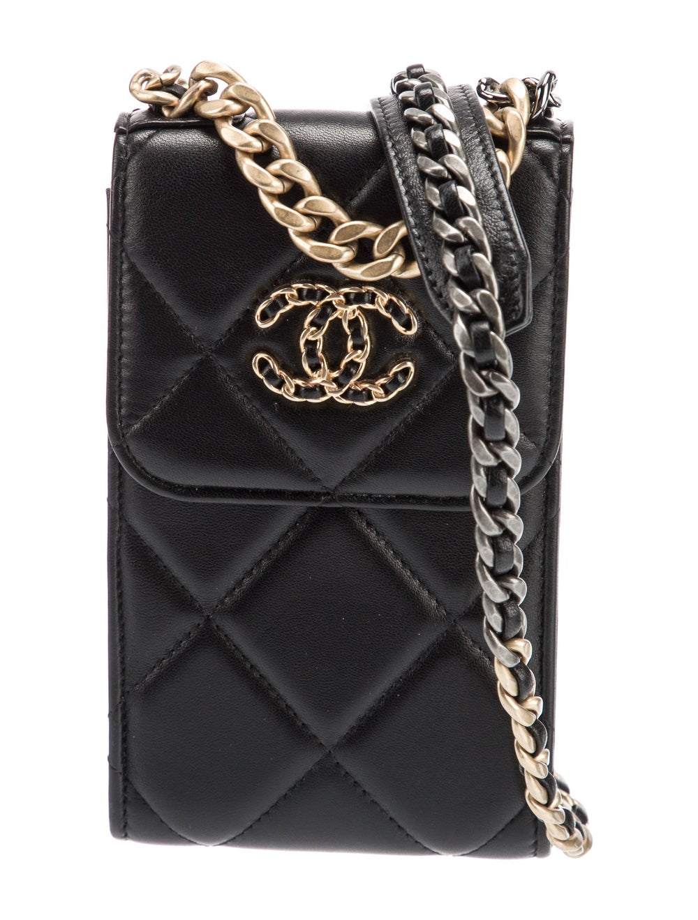 Chanel 19 Phone Holder w/ Chain Black Crossbody Bags, Handbags