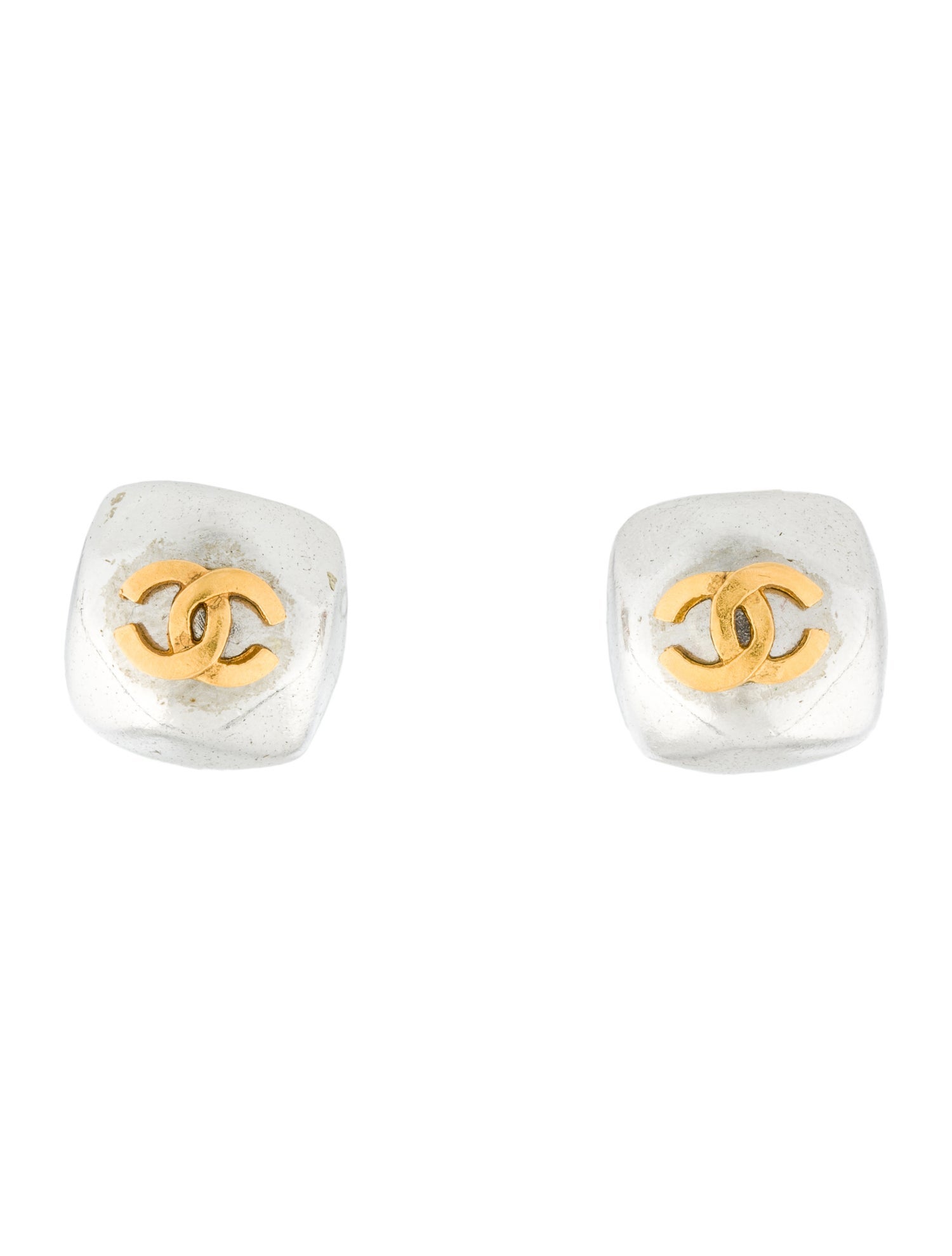 Chanel Vintage Two-Tone CC Clip-On Earrings