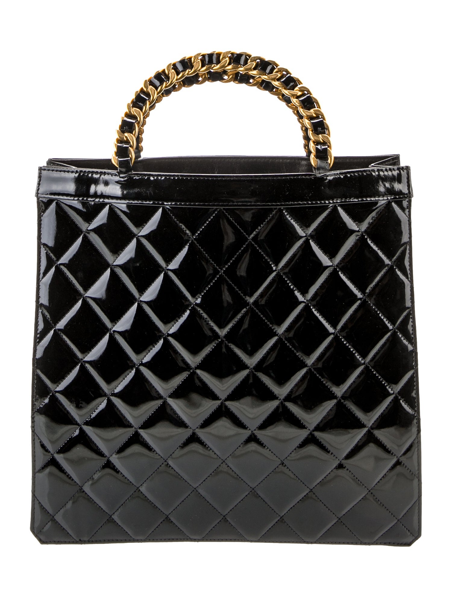 Chanel Patent Quilted Chain Tote