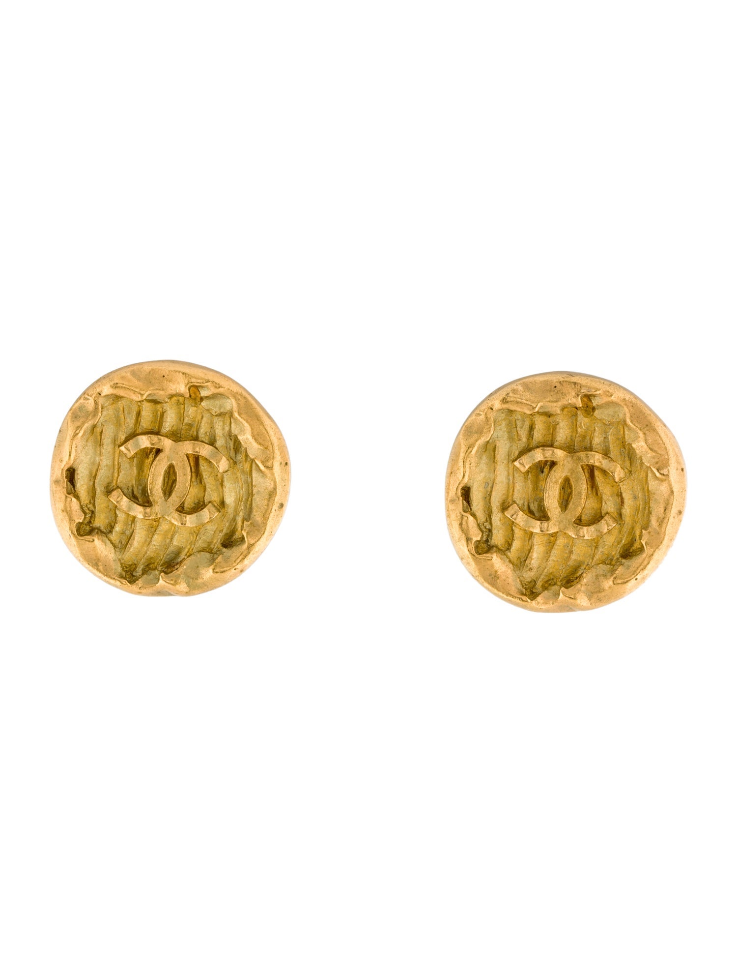 Chanel Vintage Textured CC Clip-On Earrings