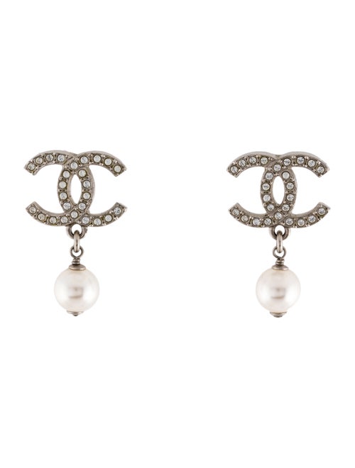 Chanel 2022 Faux Pearl & Strass CC Drop Earrings