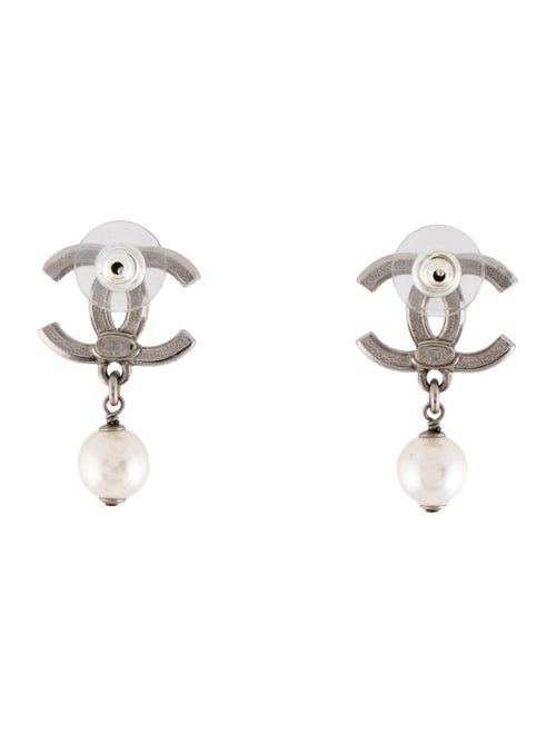 Chanel 2022 Faux Pearl & Strass CC Drop Earrings