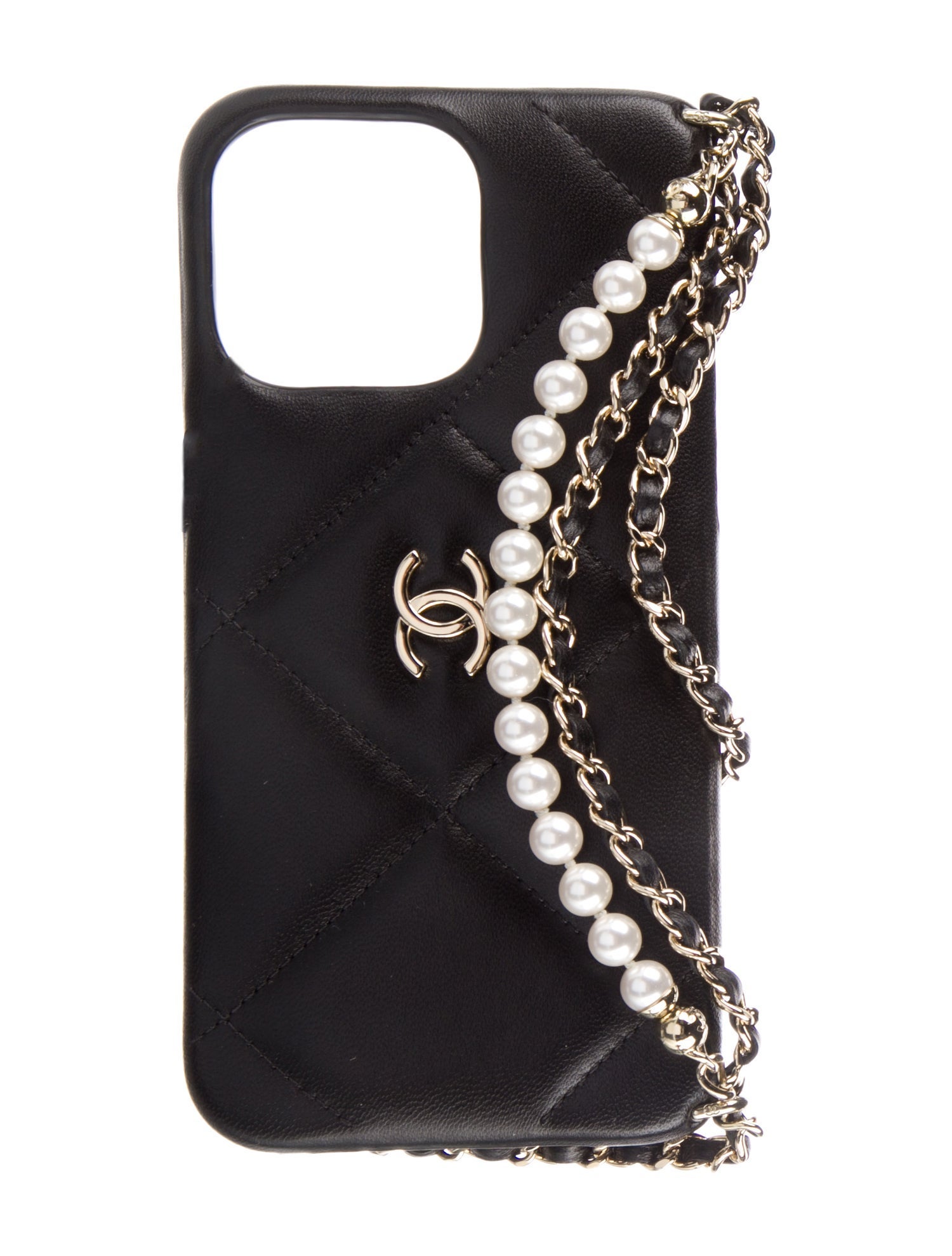 Chanel iPhone 15 Pro Case w/ Chain - Black Technology, Accessories