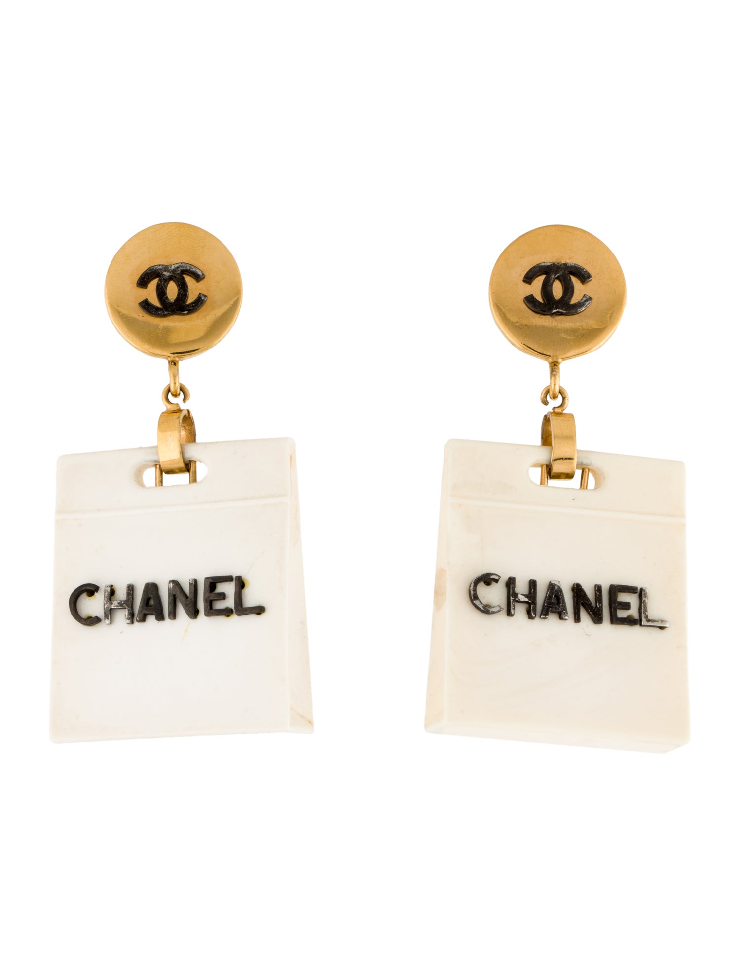 Chanel Vintage Resin Shopping Bag Clip-On Earrings