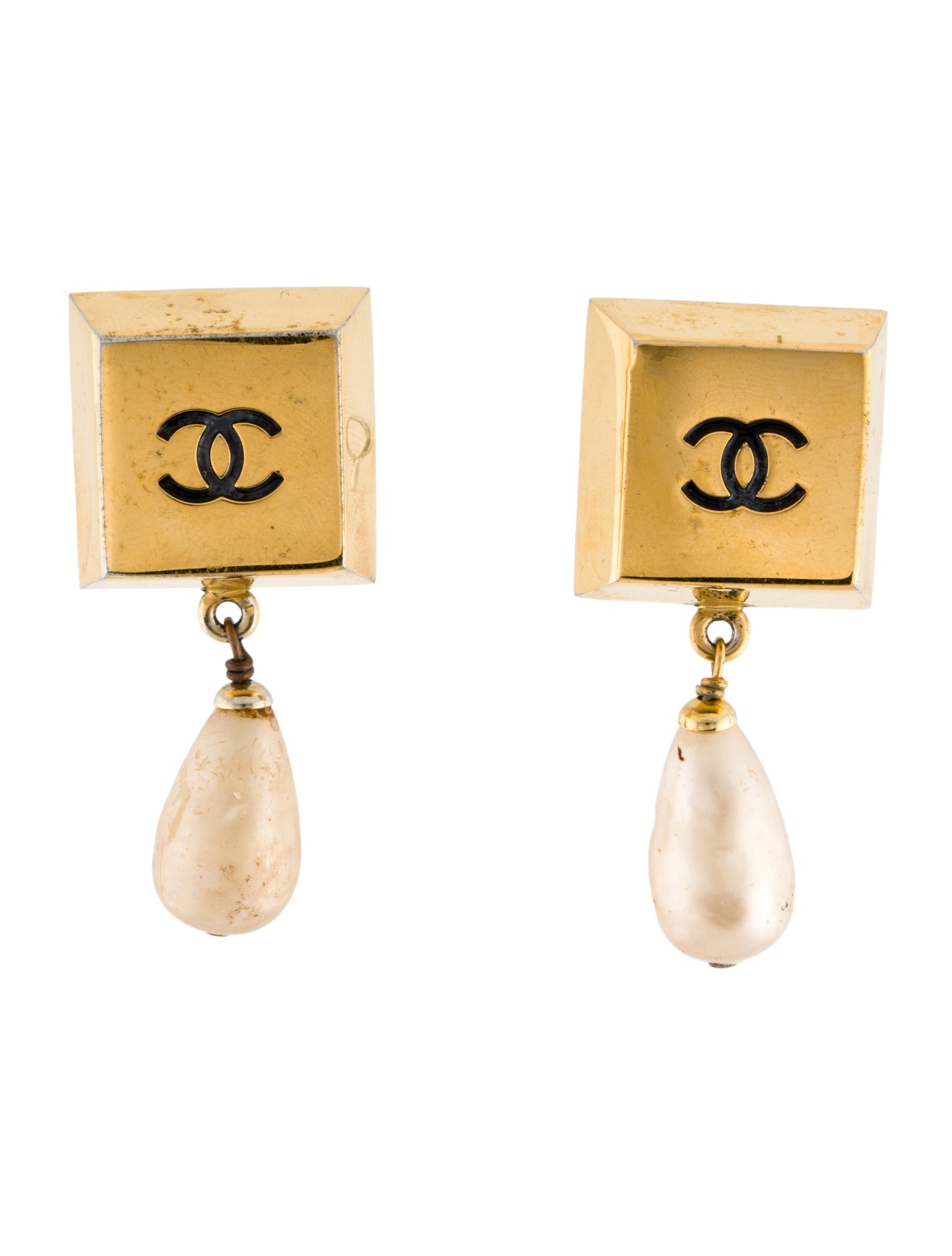 Chanel Vintage Faux Pearl CC Clip-On Drop Earrings