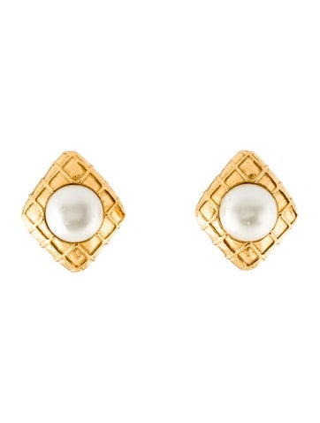 Chanel Clip-On Vintage Quilted Faux Pearl Earrings