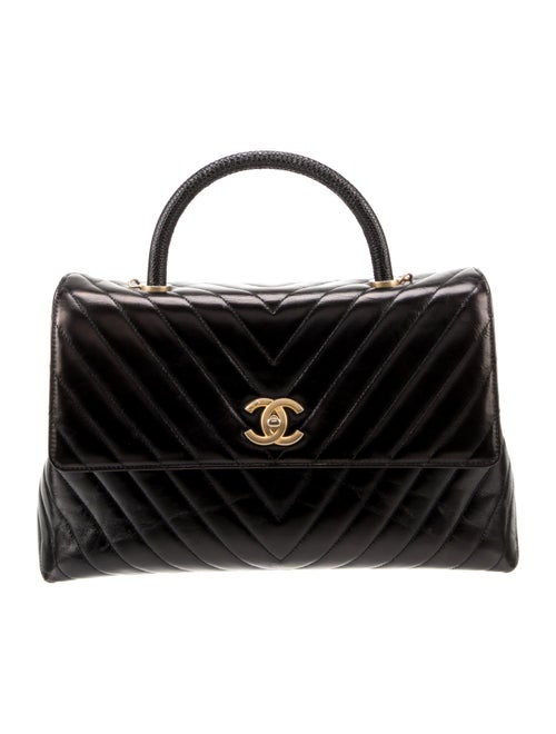 Chanel Medium Chevron Lizard-Trimmed Coco Handle Flap Bag