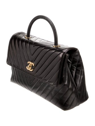 Chanel Medium Chevron Lizard-Trimmed Coco Handle Flap Bag