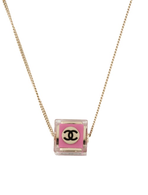 Chanel 2022 Resin & Strass CC Cube Pendant Necklace