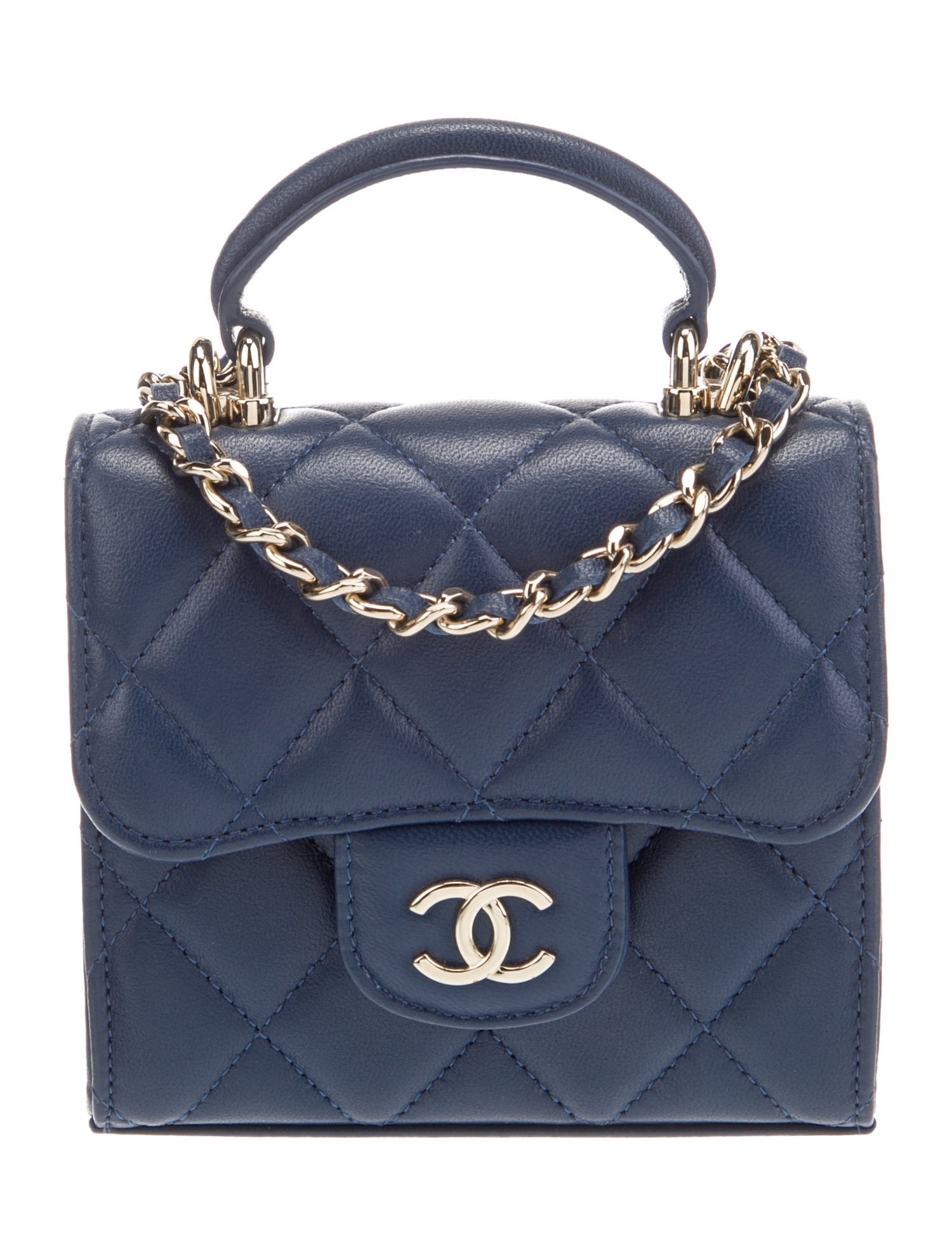 Chanel Mini Top Handle Clutch w/Chain Blue Mini Bags, Handbags
