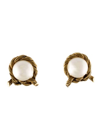 Chanel Vintage Faux Pearl Rope CC Clip-On Earrings