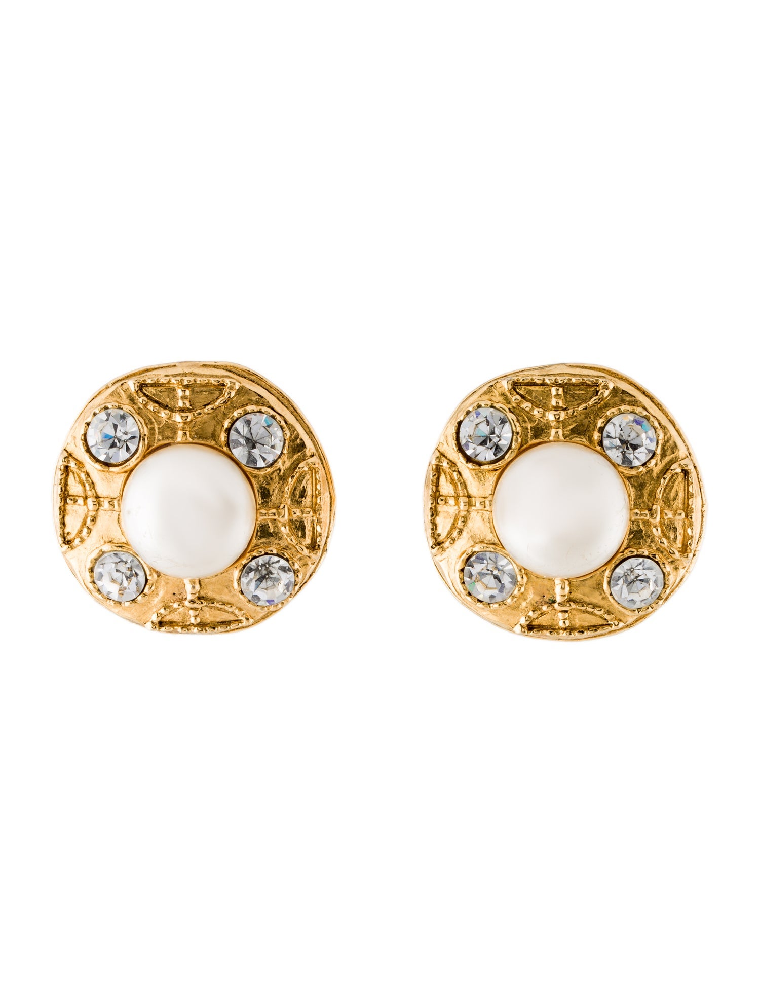 Chanel Vintage Faux Pearl & Strass Clip-On Earrings